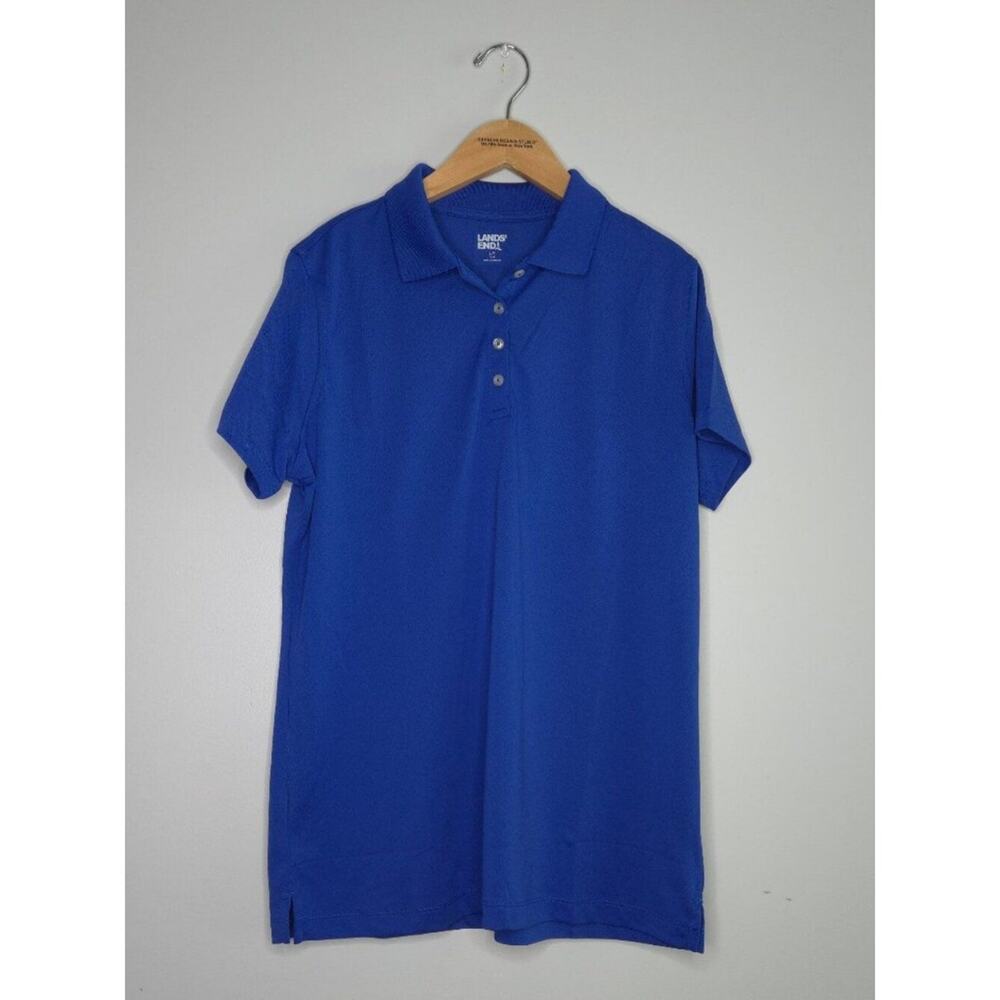Lands' End Women's Solid Polo Shirt Royal Blue L/T 14-16